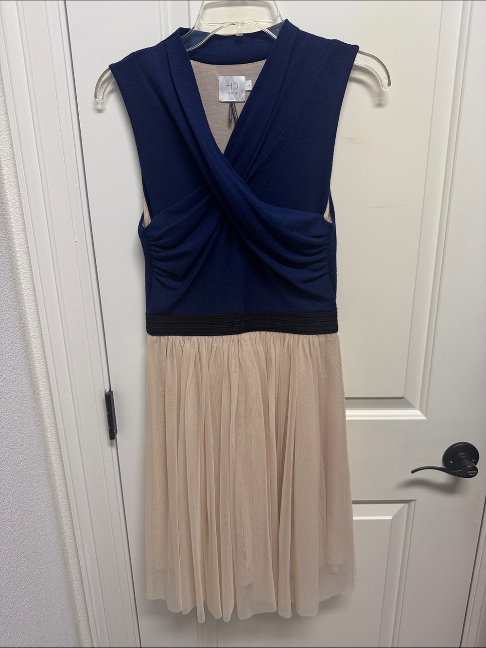 HD in Paris Navy Bodice with Beige Chiffon Midi Skirt